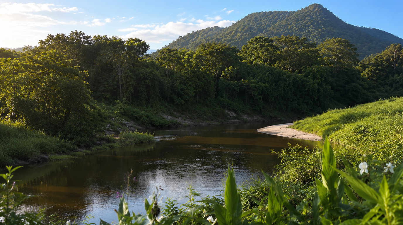 Cenário de floresta e águas limpas do Vale Verde em Bertioga